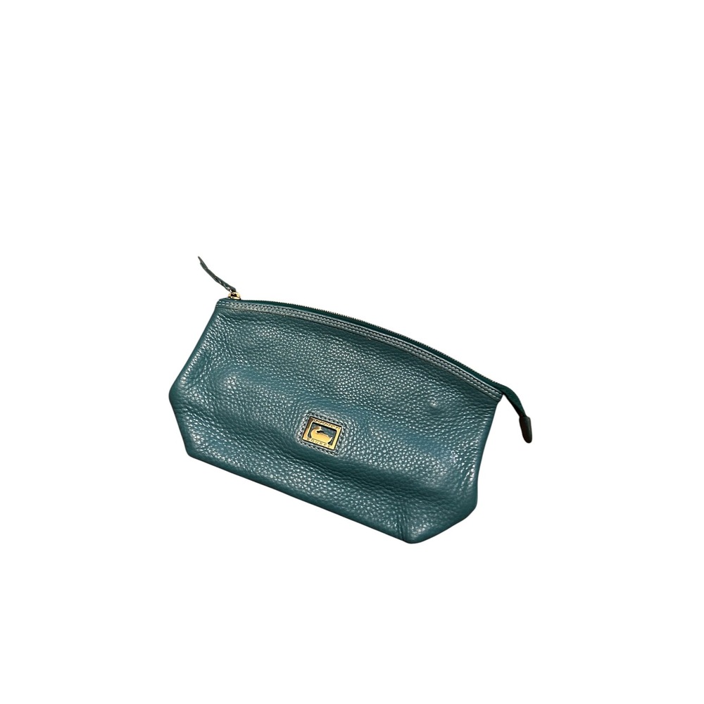 Dooney & Bourke Teal Pebbled Leather Cosmetic Bag Makeup Pouch Red Lining